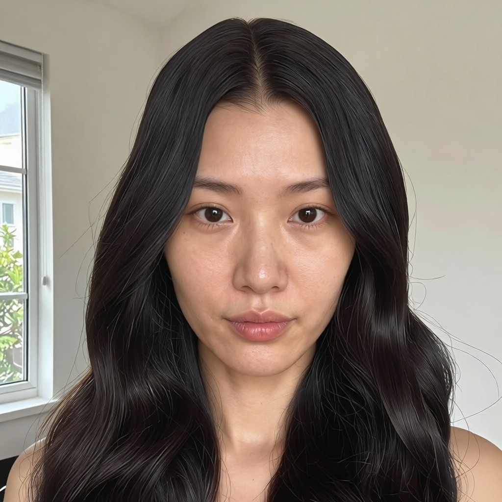 The customer wearing 20" Off Black Scalp Hair Fill-Ins (50g)